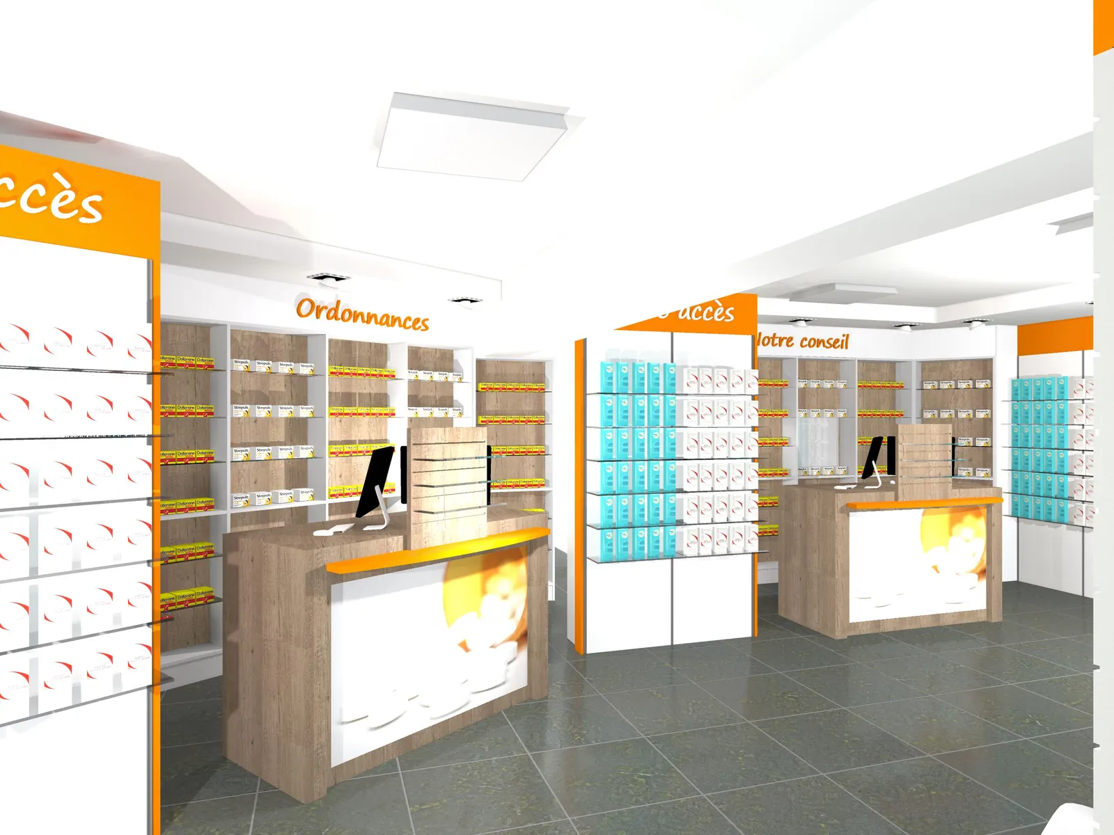 Vue de conception d'un espace de pharmacie